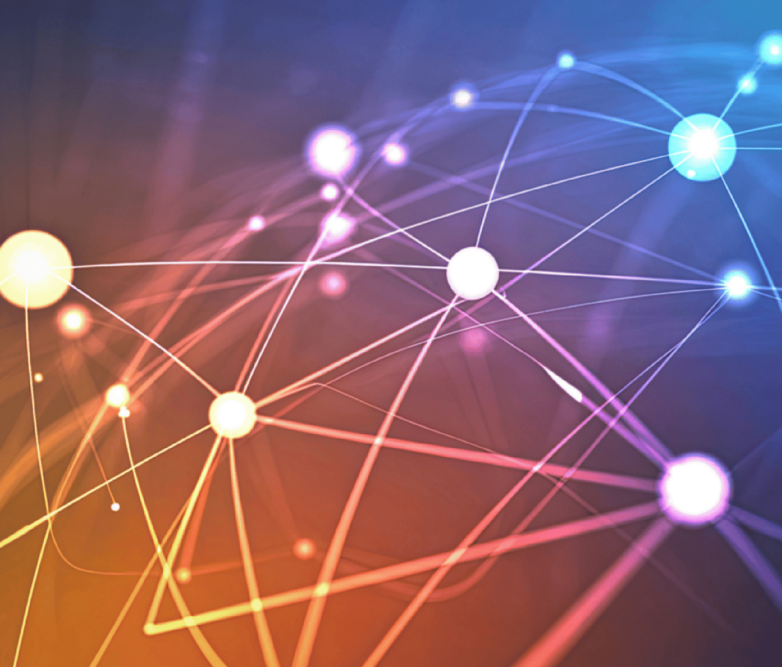 Abstract network of connected nodes and light pathways, representing fast, reliable connectivity and seamless data flow across modern business networks.