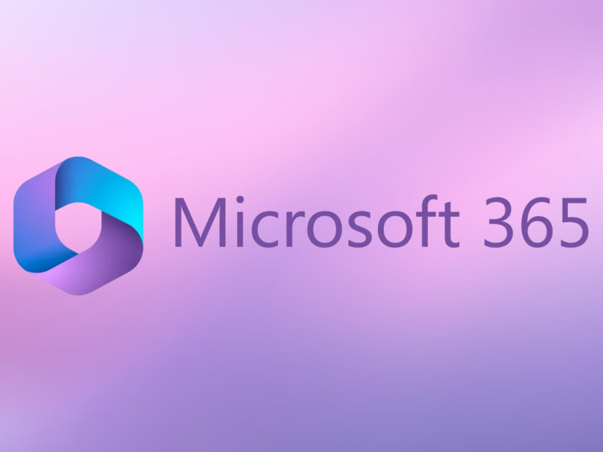 Microsoft 365 logo and wordmark on a pink and purple gradient background.